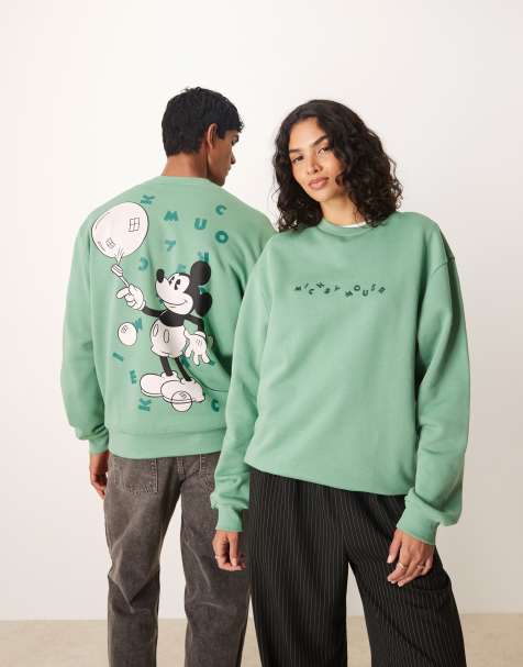 ASOS DESIGN Disney unisex oversize sweatshirt with Mickey Mouse print in green - view 1