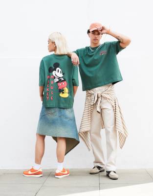 ASOS DESIGN - Disney - Unisex - Oversize-T-Shirt in Grün mit „Mickey Mouse"-Aufdruck