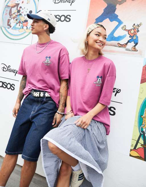ASOS DESIGN – Disney – Unisex – Oversize-T-Shirt in Rosa mit „Mickey & Freunde“-Prints