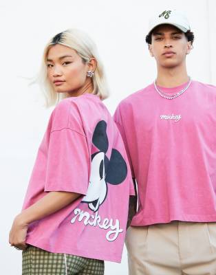 ASOS DESIGN - Disney - Unisex - Oversize-T-Shirt in Rosa mit „Mickey Mouse"-Aufdruck