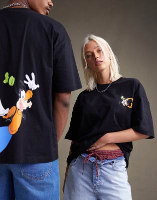 ASOS DESIGN - Disney - Unisex - Oversize-T-Shirt in Schwarz mit Goofy-Prints