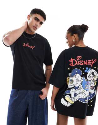 ASOS DESIGN - Disney - Unisex - Oversize-T-Shirt in Schwarz mit Goofy-Prints