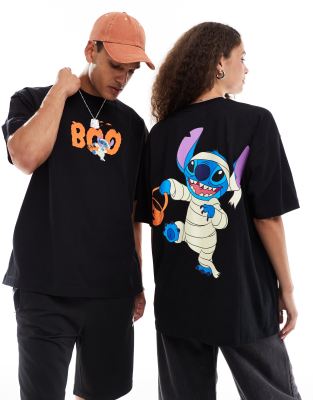 ASOS DESIGN - Disney - Unisex - Oversize-T-Shirt in Schwarz mit „Stitch"-Motiv