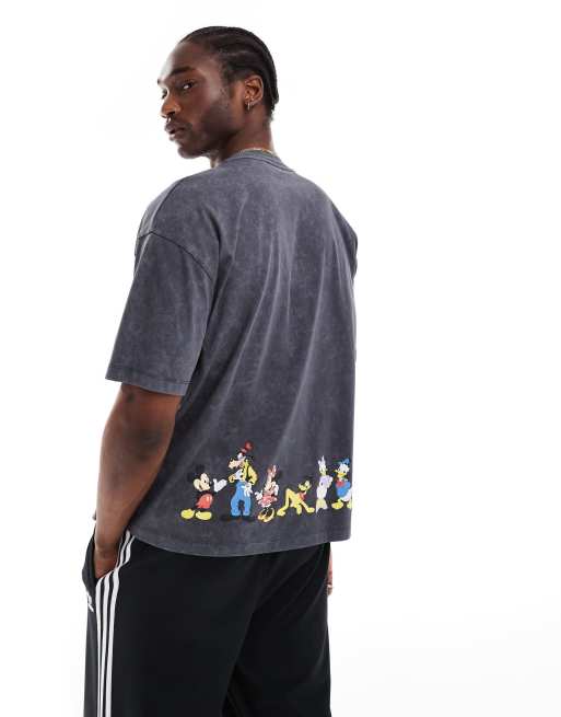 ASOS DESIGN Disney Unisex Oversize T Shirt in verwaschenem Schwarz mit Mickey Friends Print ASOS
