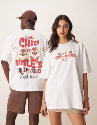 ASOS DESIGN - Disney - Unisex - Oversize-T-Shirt in Weiß mit „Chip 'n Dale"-Prints