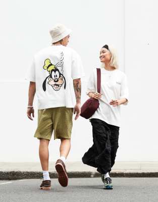 ASOS DESIGN - Disney - Unisex - Oversize-T-Shirt in Weiß mit Goofy-Prints