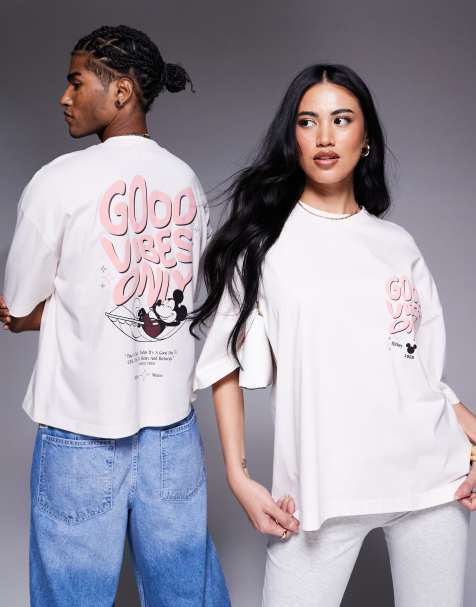 ASOS DESIGN – Disney – Unisex – Oversize-T-Shirt in Weiß mit „Mickey Mouse“-Drucken - view 1