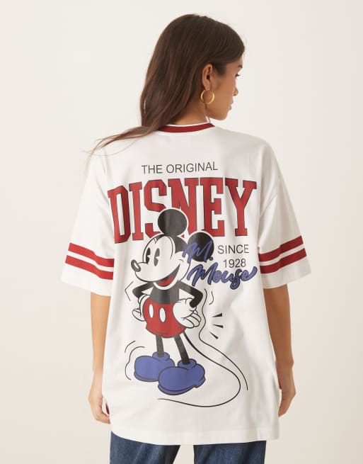 ASOS DESIGN Disney unisex oversized baseball t-shirt with Mickey Mouse print in white, 3 of 4