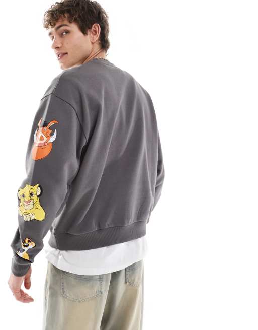ASOS DESIGN Disney unisex oversized boxy sweatshirt with The Lion king prints in grey, 4 of 4