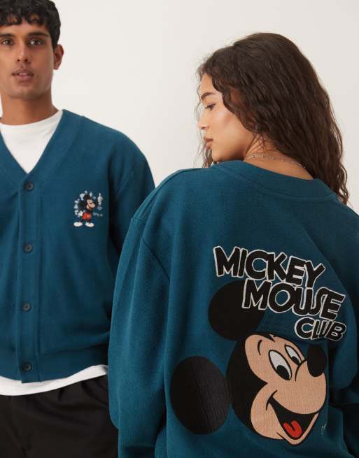ASOS DESIGN Disney Unisex oversized cardigan with Mickey Mouse prints in dark green