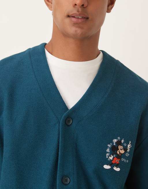 ASOS DESIGN Disney Unisex oversized cardigan with Mickey Mouse prints in dark green