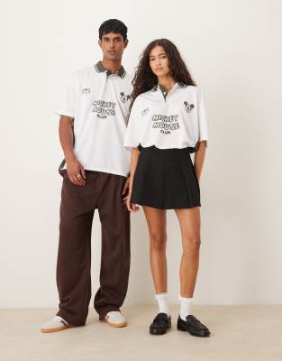 Asos Design Disney Unisex Oversized Football Style T-shirt With Mickey Mouse Prints In White