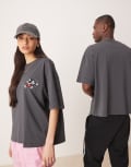 [ASOS DESIGN] ASOS DESIGN Disney unisex oversized heavyweight t-shirt with Mickey Mouse cherub print in charcoal-Grey M Asphalt