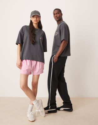 Asos Design Disney Unisex Oversized Heavyweight T-shirt With Mickey Mouse Cherub Print In Gray