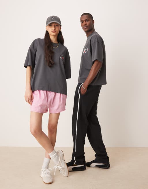 ASOS DESIGN Disney unisex oversized heavyweight t-shirt with Mickey Mouse cherub print in charcoal