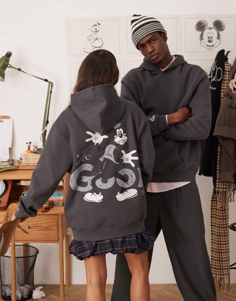 ASOS DESIGN Disney unisex oversized hoodie with Goofy prints in charcoal - view 1