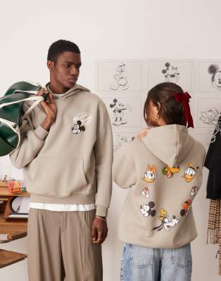 Asos Design Disney Unisex Oversized Hoodie With Mickey And Friends Graphics In Dark Stone-gray