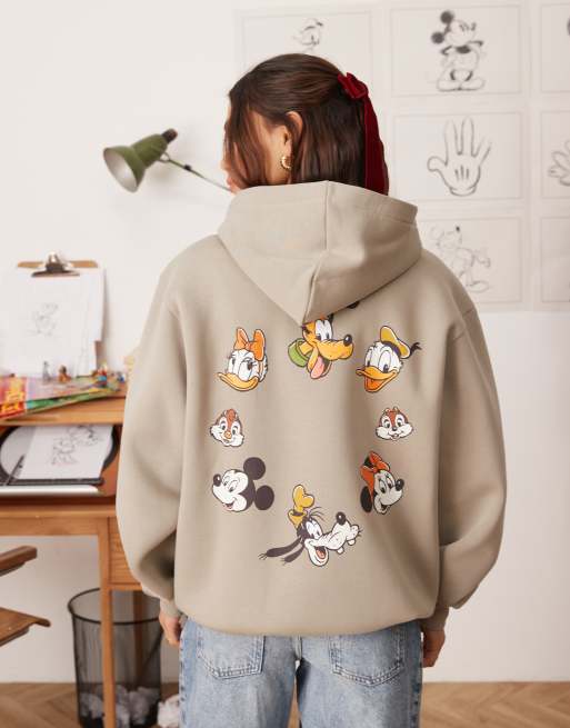 ASOS DESIGN Disney unisex oversized hoodie with mickey and friends graphics in dark stone, 3 of 4