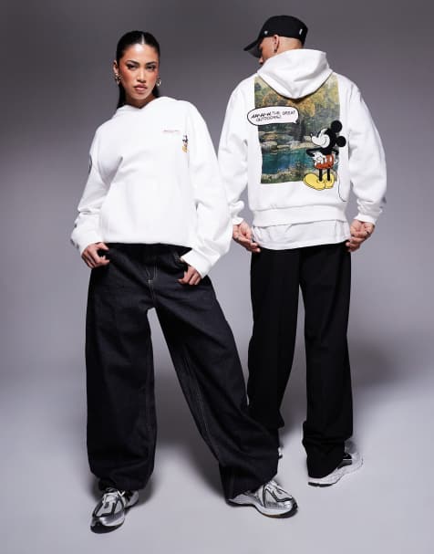 ASOS DESIGN Disney unisex oversized hoodie with mickey print in off-white - view 1