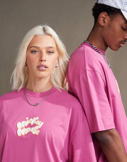 ASOS DESIGN Disney unisex oversized licensed tee in purple with Mickey Mouse puff prints 