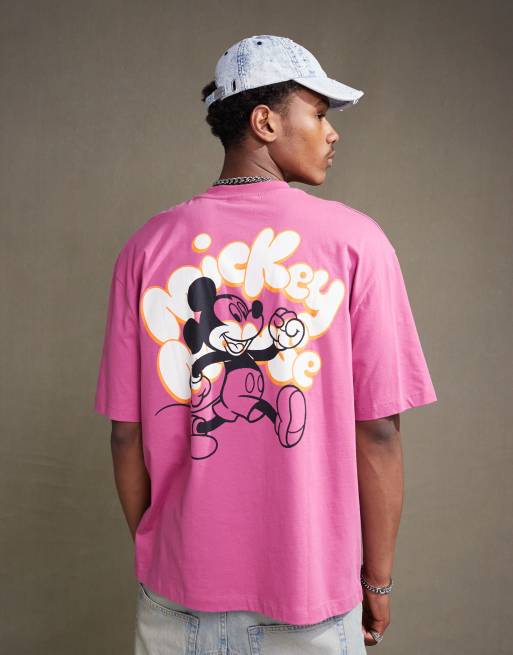 ASOS DESIGN Disney unisex oversized licensed tee in purple with Mickey Mouse puff prints 