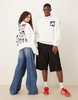 Asos Design Disney Unisex Oversized Polo Sweatshirt With Mickey Mouse Print In White