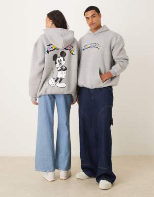 Asos Design Disney Unisex Oversized Scuba-style Fabric Hoodie With Mickey Mouse Prints In Neutral