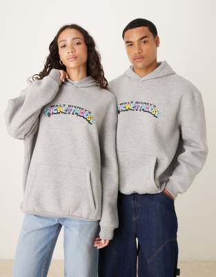 Asos Design Disney Unisex Oversized Scuba-style Fabric Hoodie With Mickey Mouse Prints In Neutral