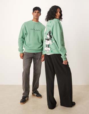 Asos Design Disney Unisex Oversized Sweatshirt With Mickey Mouse Print In Green