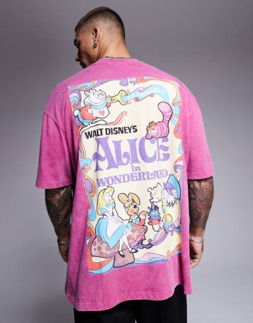 ASOS DESIGN Disney unisex oversized t-shirt with Alice in Wonderland prints in washed pink