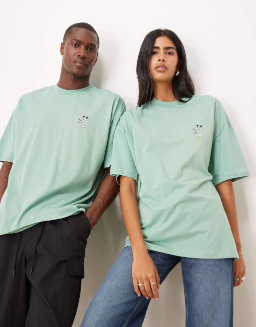 ASOS DESIGN Disney Unisex oversized t-shirt with character prints in green