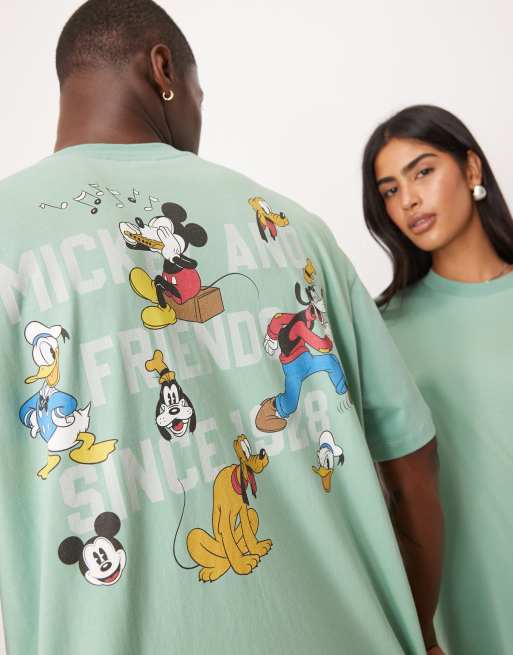 ASOS DESIGN Disney Unisex oversized t-shirt with character prints in green