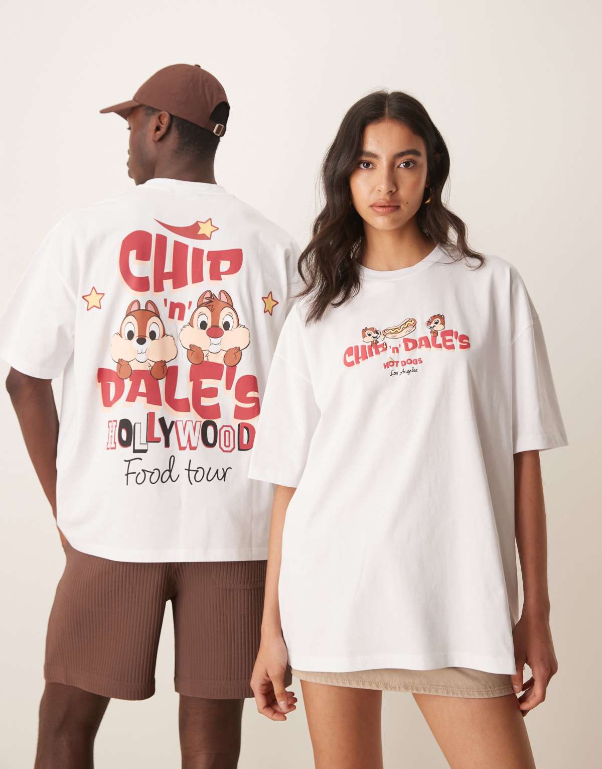 ASOS DESIGN Disney unisex oversized t-shirt with Chip N Dale prints in white