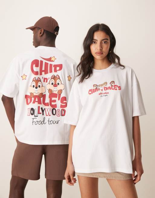 ASOS DESIGN Disney unisex oversized t-shirt with Chip N Dale prints in white
