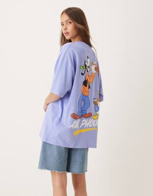 ASOS DESIGN Disney Unisex oversized t-shirt with Goofy prints in purple
