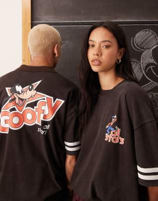 ASOS DESIGN Disney Unisex oversized t-shirt with Goofy prints in washed black