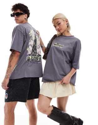 Asos Design Disney Unisex Oversized T-shirt With Maleficent Print In Gray