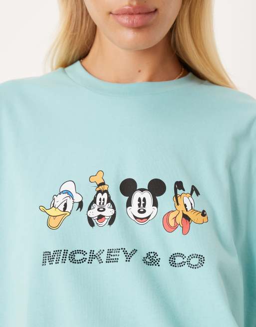 ASOS DESIGN Disney unisex oversized t-shirt with Mickey Mouse & friends prints and rhinestone text in blue, 3 of 4
