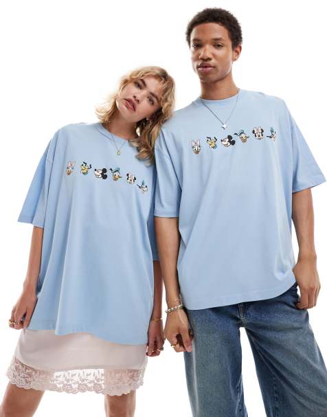 ASOS DESIGN Disney unisex oversized t-shirt with Mickey Mouse & Friends prints in washed blue - view 1