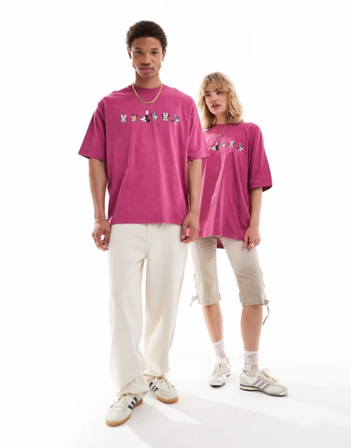 ASOS DESIGN Disney unisex oversized t-shirt with Mickey Mouse & Friends prints in washed pink - PINK, 3 of 4