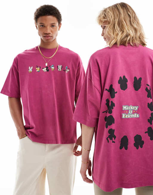 ASOS DESIGN Disney unisex oversized t-shirt with Mickey Mouse & Friends prints in washed pink, 2 of 4