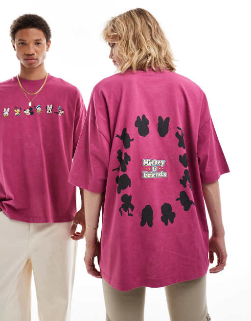 ASOS DESIGN Disney unisex oversized t-shirt with Mickey Mouse & Friends prints in washed pink, 4 of 4