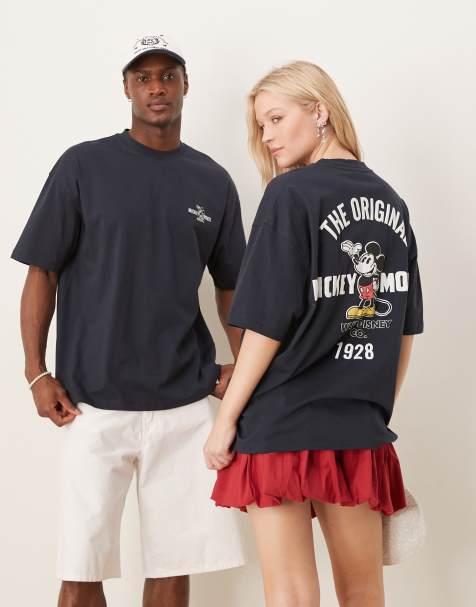 ASOS DESIGN Disney unisex oversized t-shirt with Mickey Mouse print and embroidery in navy - view 1