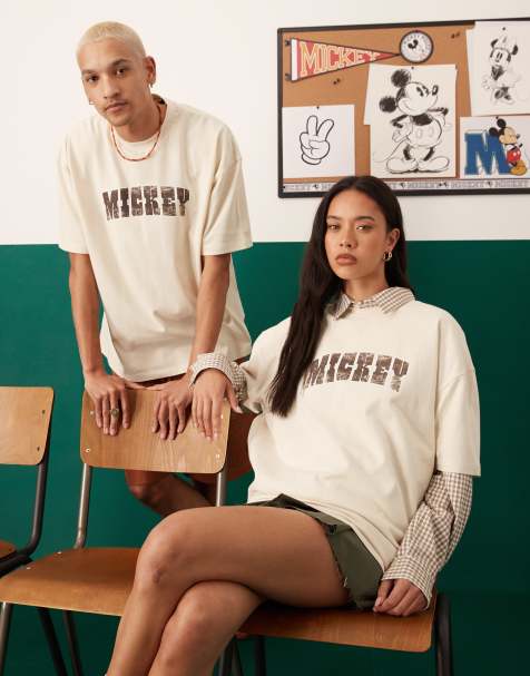 ASOS DESIGN Disney unisex oversized t-shirt with Mickey Mouse print in beige - view 1