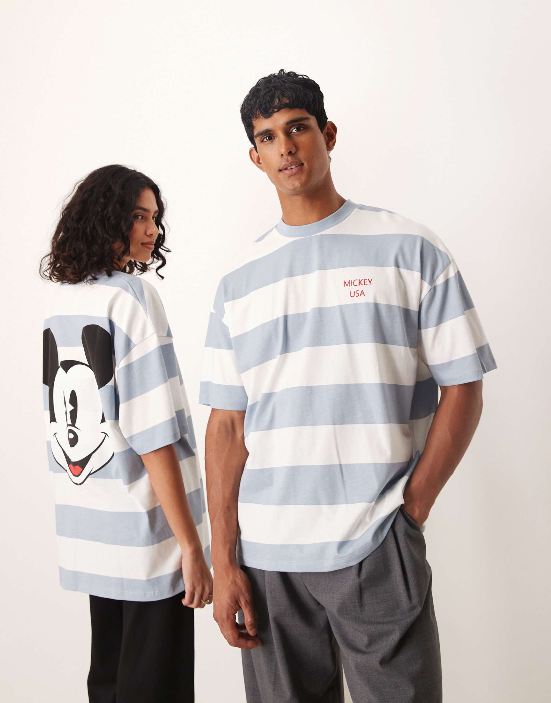 asos design disney unisex oversized t-shirt with mickey mouse print in blue stripes