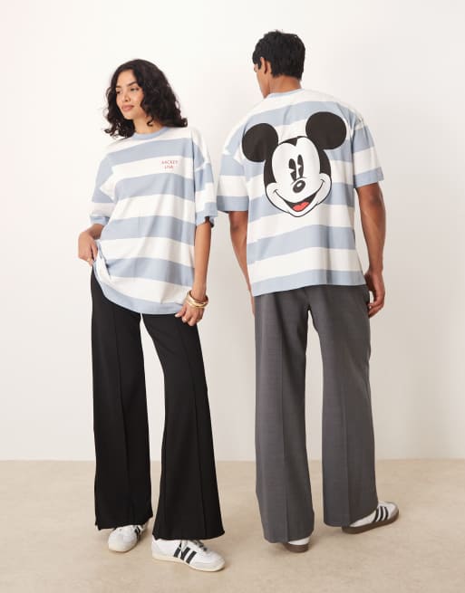 ASOS DESIGN Disney Unisex oversized t-shirt with Mickey Mouse print in blue stripes