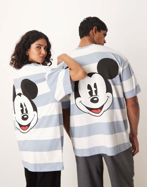 ASOS DESIGN Disney Unisex oversized t-shirt with Mickey Mouse print in blue stripes