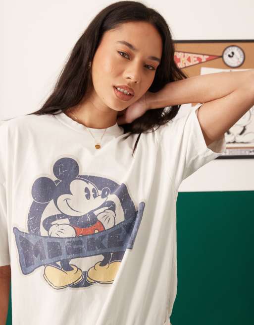 ASOS DESIGN Disney Unisex oversized t-shirt with Mickey Mouse print in white