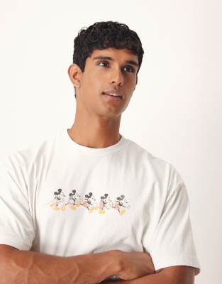 Asos Design Disney Unisex Oversized T-shirt With Mickey Mouse Print In White