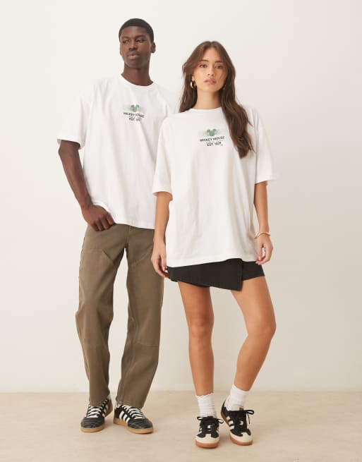 ASOS DESIGN Disney Unisex oversized t-shirt with Mickey Mouse print in white